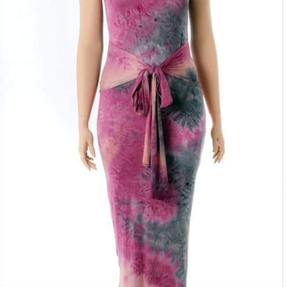 Plus size pink and gray Maxi dress